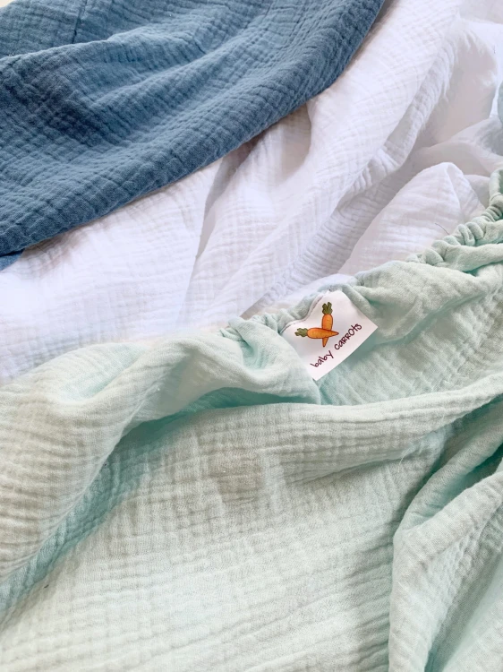 Prześcieradła muślinowe 80x40 miętowy, biały, denim