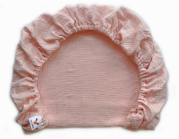 Prześcieradło-muślinowe-z gumką-do-wózka-gondoli-80x40-morelowy-brzoskwiniowy-róż