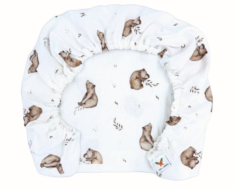 Prześcieradło-muślinowe-z gumką-do-wózka-gondoli-80x40-białe-w-niedźwiadki