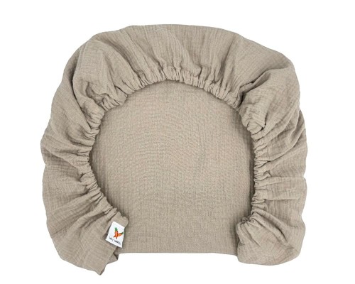 Prześcieradło-muślinowe-z gumką-do-dostawki-90x50-beżowe