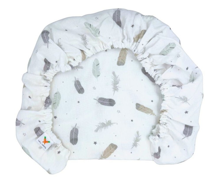 Prześcieradło-muślinowe-z gumką-do-wózka-gondoli-80x40-białe-w-piórka