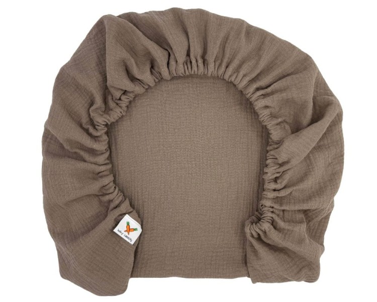 Prześcieradło-muślinowe-z gumką-do-dostawki-90x50-brązowe