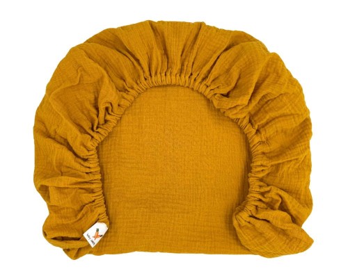 Prześcieradło-muślinowe-z gumką-do-dostawki-90x50-musztardowe