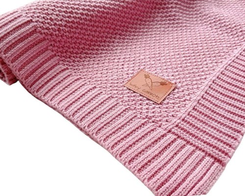 kocyk dziany bawełniany różowy wrzosowy