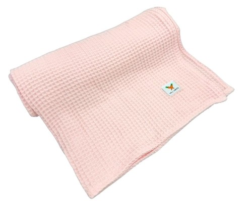 kocyk bawełniany wafelkowy różowy