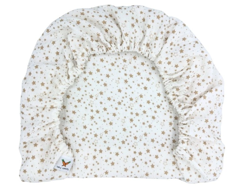 Prześcieradło-muślinowe-z gumką-do-wózka-gondoli-80x40-białe-w-beżowe-gwiazdki